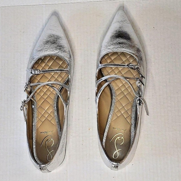 Sam Edelman Cass Flats Mary Jane Leather Silver Pointed Toe Women's Size 10.5 - Picture 7 of 11